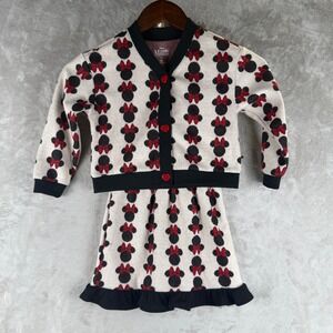 Disney Minnie Mouse Girls 4T Cardigan and Skirt Set Knit Heart Buttons Red Black